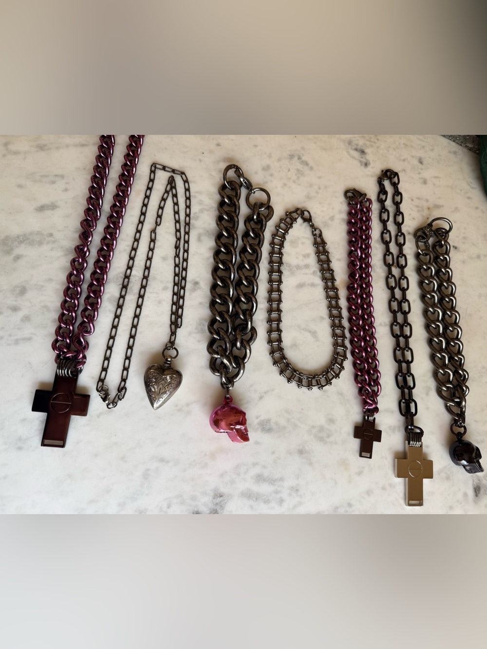 OOAK  Collection of black, pink and gunmetal statement pieces. Necklaces